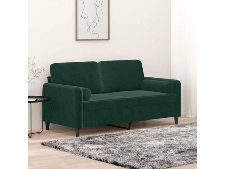 HEFZGDB Modernes 2-Sitzer-Sofa 140 cm Samt Dunkelgrün mit Zierkissen – Weiches Velours Polster, Abnehmbare Bezüge, Robustes Metallgestell, Bequeme Polsterung für Wohnzimmer Komfort