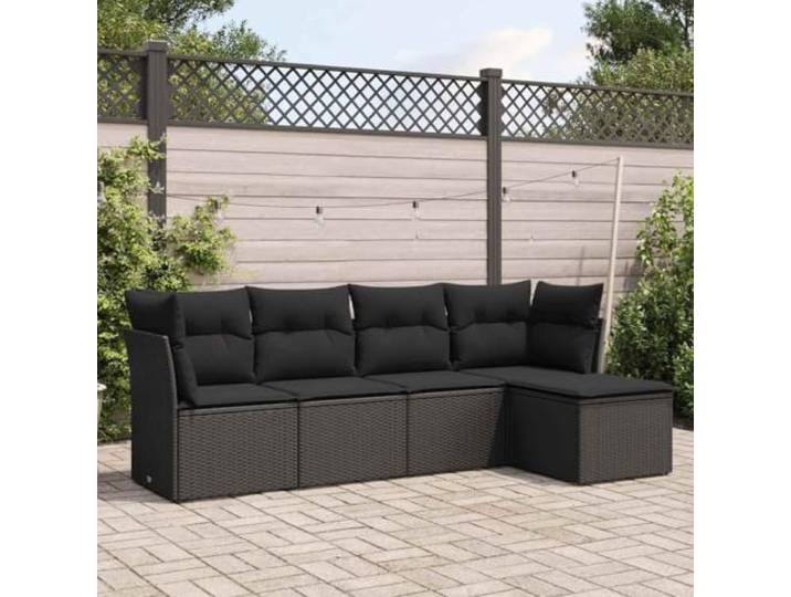 WDGJJFECNMUEHI Résine tressée imperméable Ensemble canapé Noir 5 pièces Salon de jardin 5 pieces avec coussins noir resine tressee ensemble canape exterieur modulaire pour terrasse patio