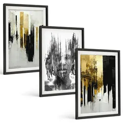 BILDER SET 3er Set - 40x60 cm Schwarzer Rahmen - Kontrastierende abstrakte Porträts