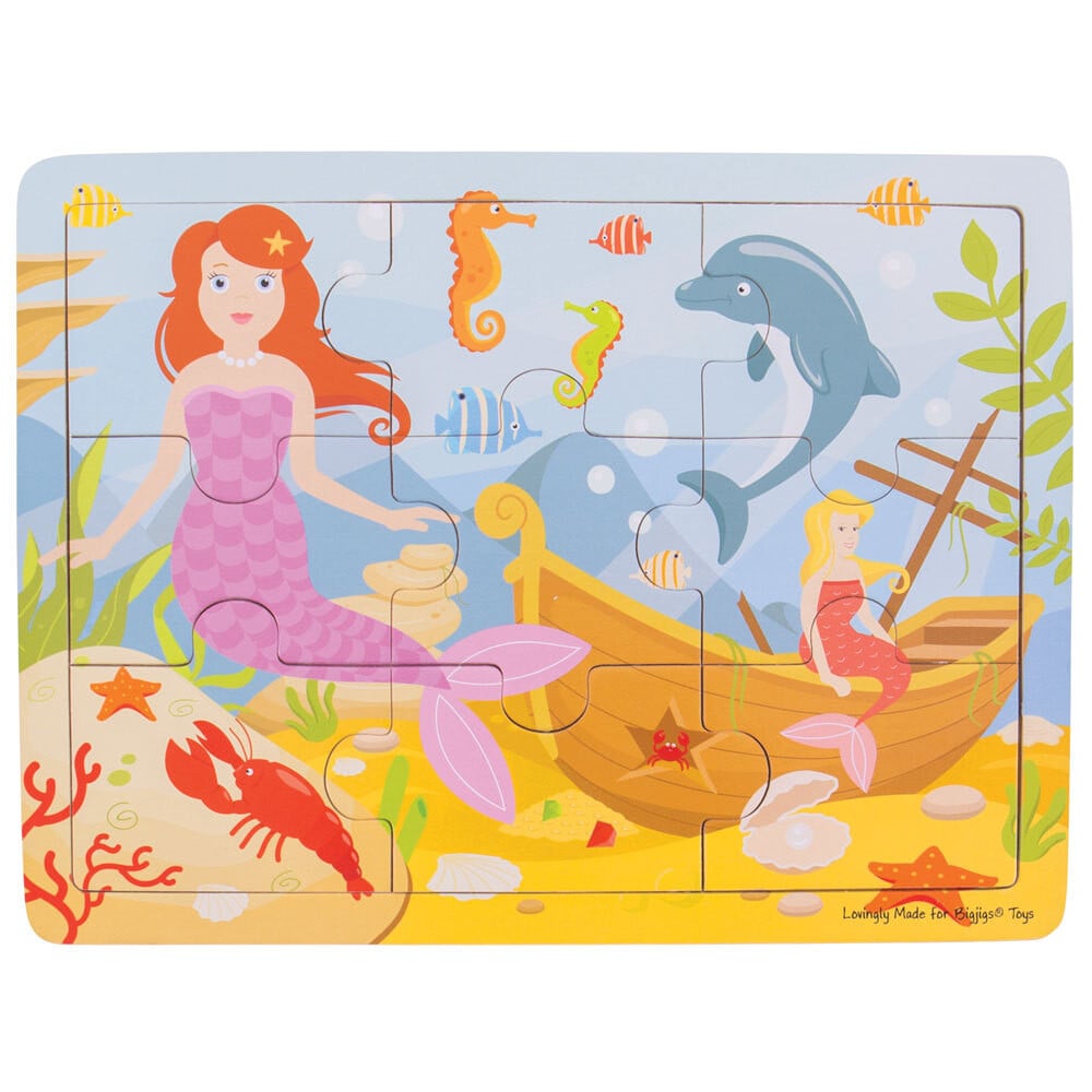 Bigjigs Houten Puzzel Zeemeermin - Educatief speelgoed met 6 stukken