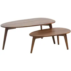 COUCHTISCH 2er Set Massivholz Nierenform Retro, Dunkelbraun 100x50x42 cm