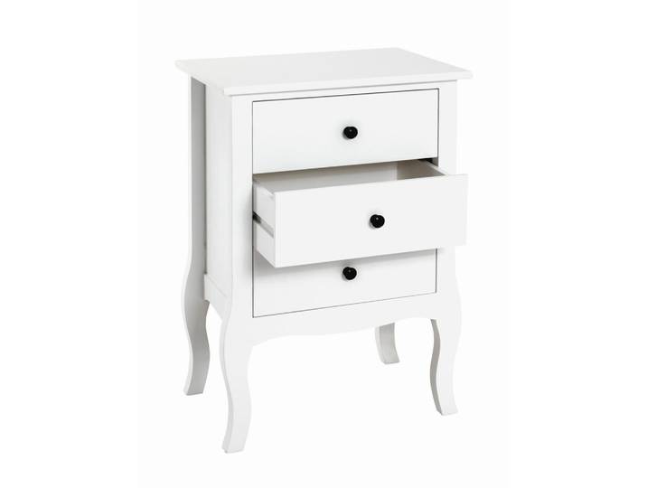 Nachtschrank, Weiß, Holz, Paulownia,Paulownia, massiv, 3 Schublade(n) Schubladen, 48x70x34 cm, Schlafzimmer, Nachttische