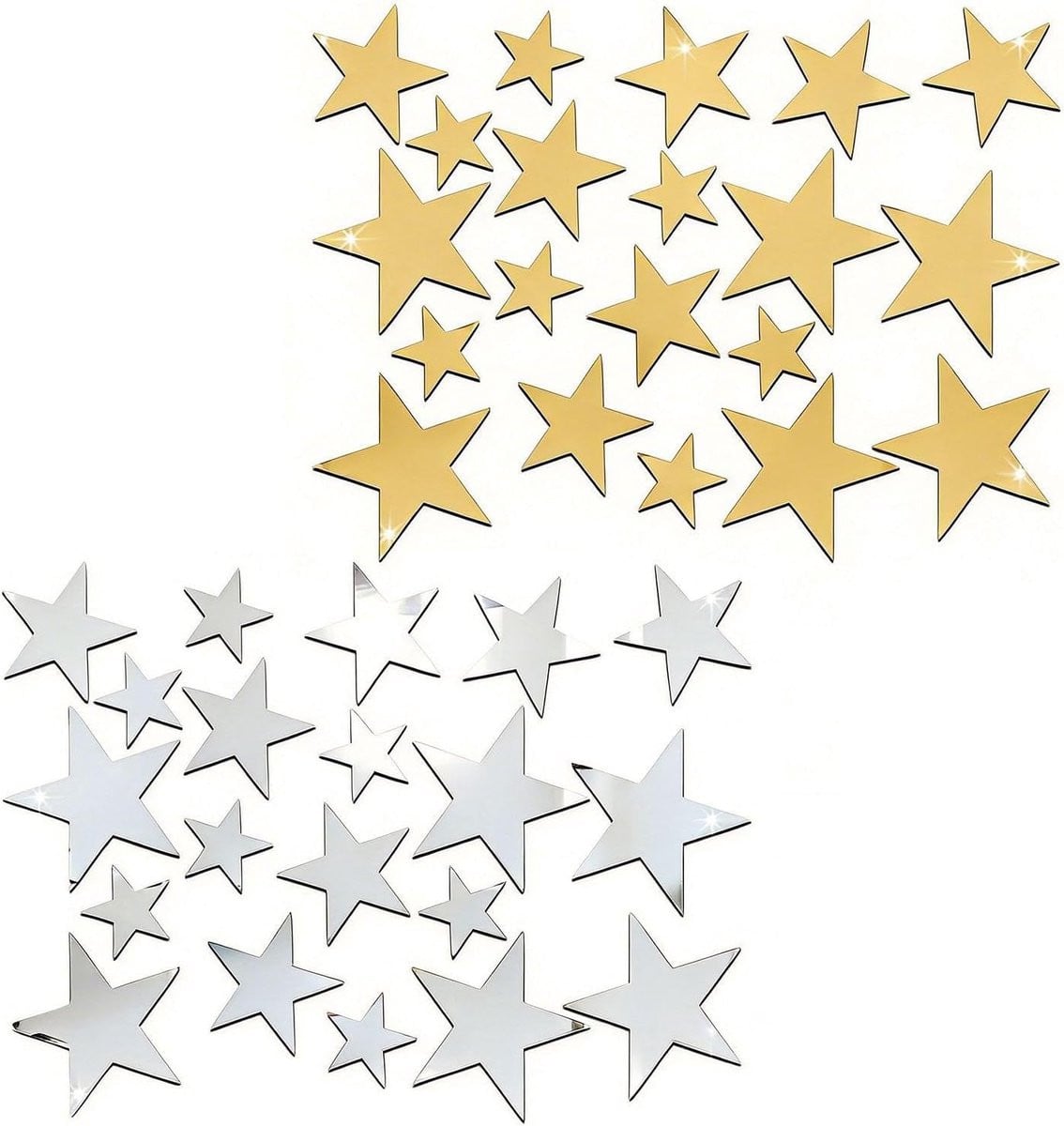 40 stuks Ster spiegel stickers in goud en zilver voor creatieve wanddecoratie