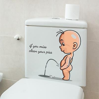 Lustige Warnung Toilettenaufkleber Cartoon Kind Wasserlassen Toilettendeckel WC-Türaufkleber Abnehmbarer Haushalt Selbstklebendes Dekorpapier