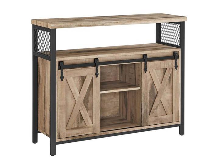 Buffet Cuisine Meuble de Rangement avec 2 Ptes Coulissantes Marron + Noir D'encre Marron Camel Noir D'e PETIT MEUBLE DE RANGEMENT
