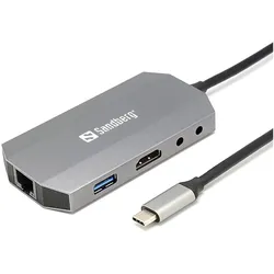 Sandberg USB-C 6-in1 Travel Dock (USB-C, 6 Ports), Dockingstation + USB Hub, Grau