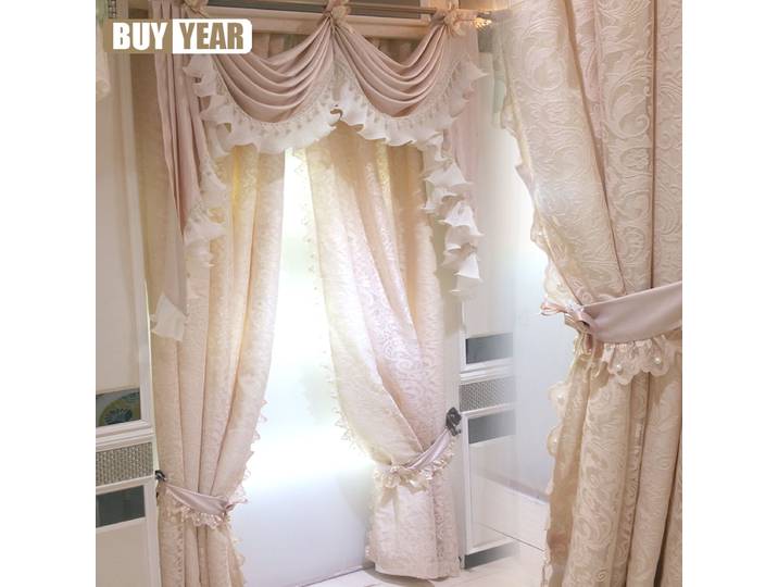 Rideaux de luxe en dentelle ondulée rose de style coréen, cantonnière romantique, écran de fenêtre perlé, salon, salle à manger, chambre à coucher, style européen