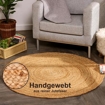 Teppich "Lola, handgeflochten", beige (natur), H:10mm Ø:100cm, Jute, MYFLAIR MÖBEL & ACCESSOIRES, Teppiche, Teppich, Juteteppich, Wendeteppich, 100% Naturfaser, auch in rund & als Läufer