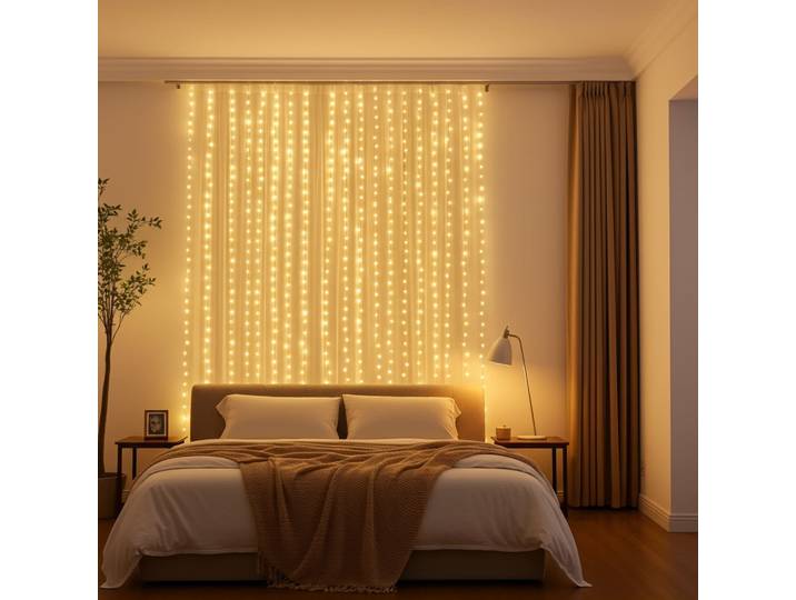 2er-Set LED-Lichtervorhang mit Fernbedienung, warmweiss, 200 LEDs, USB, 3x3m