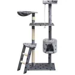 vidaXL Jamie (150 cm, Grau mit Pfotenabdruck), Katzenbaum