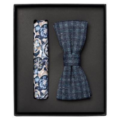 Fliege VENTI "VENTI Set aus Fliege und Einstecktuch gemustert", Herren, blau (dunkelblau), 52% Polyester, 47% Baumwolle, 1% Elasthan, Fliegen