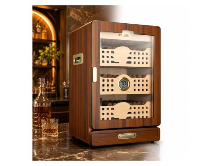 xueqiaolian1006 Vierschichtiger Humidor aus Zedernholz Die robuste Holzkonstruktion gewährleistet eine dauerhafte Leistung.(Ebony grain color)