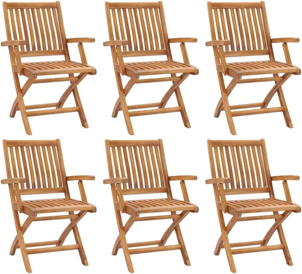 Klappbare Gartenstühle aus massivem Teakholz im 6er-Set, wetterfest, für Esszimmer und Terrasse, Tragkraft bis 110 kg