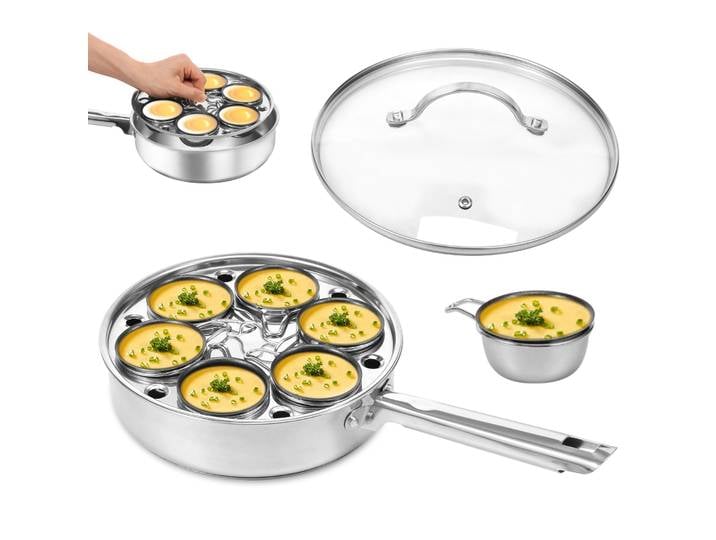 Poêle à œufs pochés en acier inoxydable, cuiseur à œufs, cuiseur vapeur pour œufs, poêle à frire, compatible induction, ustensile de cuisine pour le petit-déjeuner
