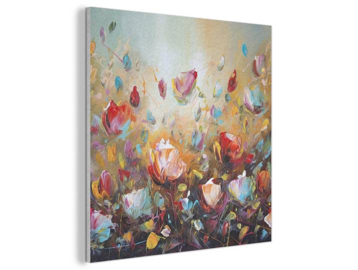 MuchoWow Akustikbild Blumen - Kunst - Natur - Ölgemälde Akustikpaneele 80x80 cm, Mehrfarbig, Kunststoff, Quadratisch, 80x80x0.9 cm, Tapeten & Wandverkleidungen, Akustikpaneele