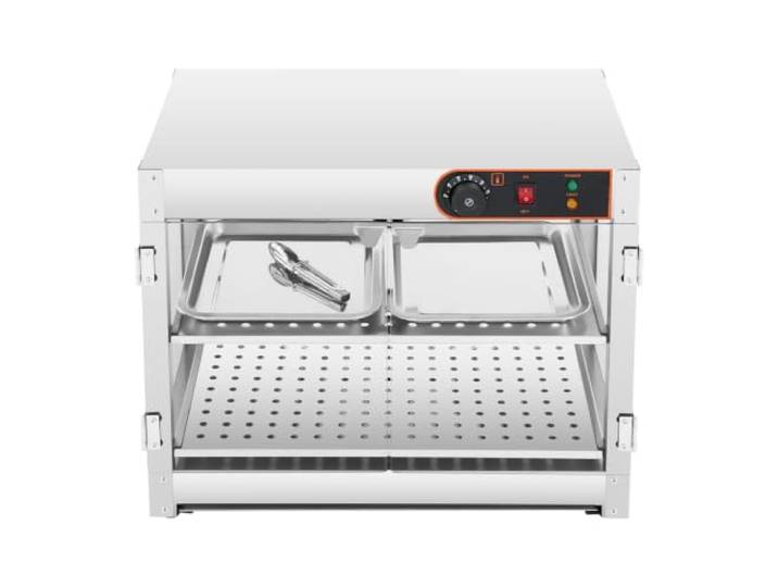 Warmhaltevitrine, Vitrine für Lebensmittel Wärmer, Heiße Theke 800W 2 Etagen Warmhaltetheke Heißtheke, Speisenwärmer Heiße Theke für Kantinen Bäckereien Cafés, 30-85°C 61x38x51 cm