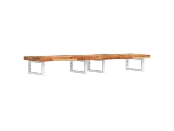 WEMYUFURN Waschbeckenregal Wandmontage aus Stahl und Akazienholz Schweberegal, Stahlhalterungen, massive Akazienholzplatte, rechteckige Halterungen, Handtuchaufhängung, Bad