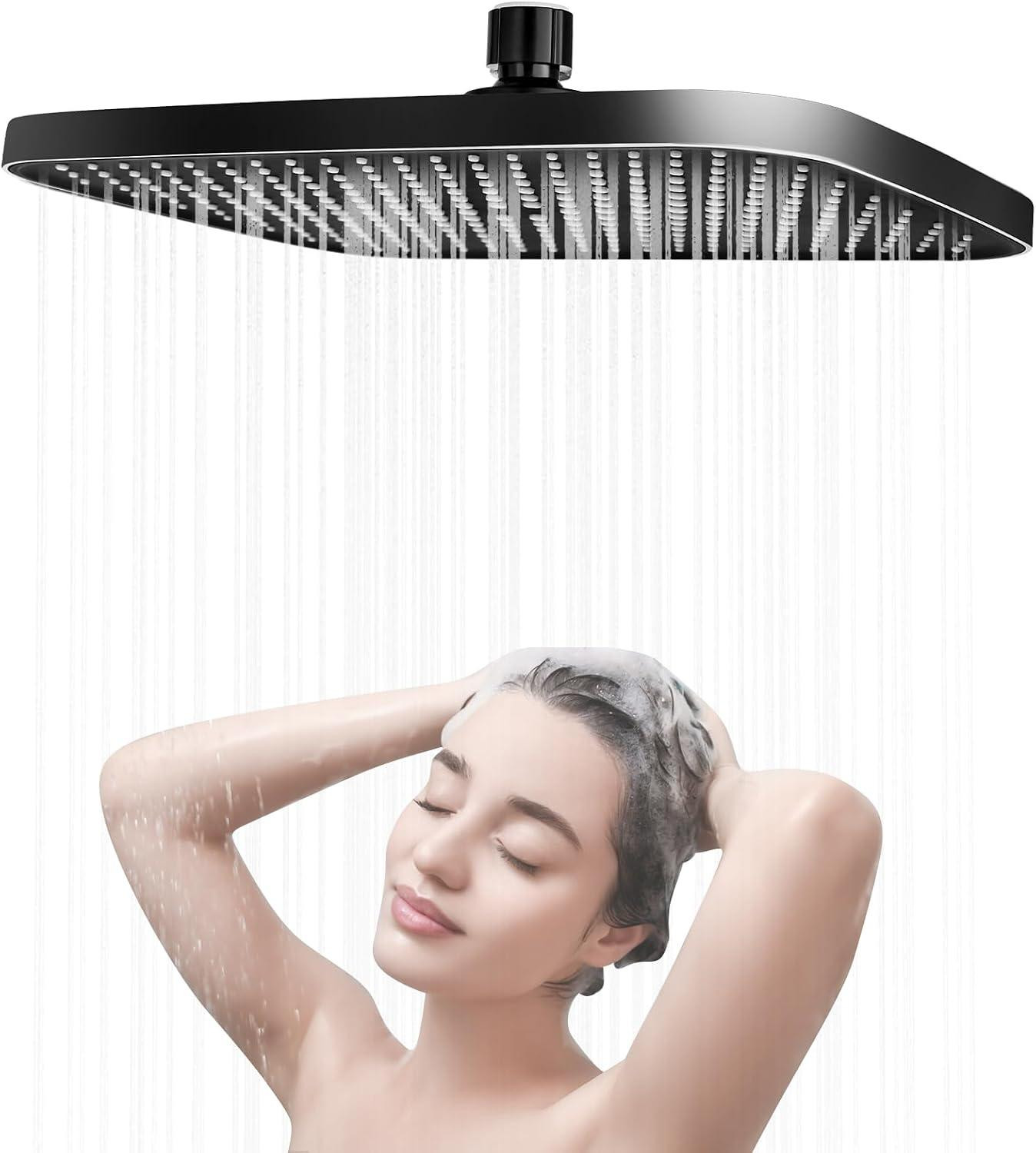 oCreon Regendouche Douchekop 14 Inch - 360° Verstelbare Vierkante Waterbesparende en Zelfreinigende Douchekop