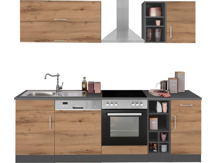 Küchenzeile, 240x60 cm, Holzwerkstoff, Grau & Anthrazit, Modern, Kochstation