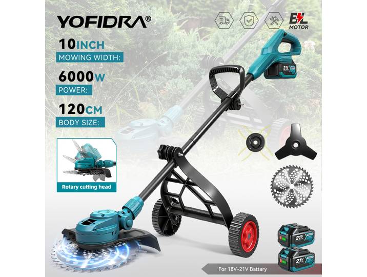 Tondeuse à gazon électrique sans balais YOFIDRA 10 pouces 6000W 58000 tr/min, outil de jardinage pliable pour batterie Makita