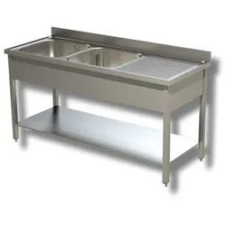 Ristoattrezzature Edelstahlspüle - Professionell, für Küchen, Restaurants und Pizzerien - 2 Becken, Abfluss rechts - 140x70x85h