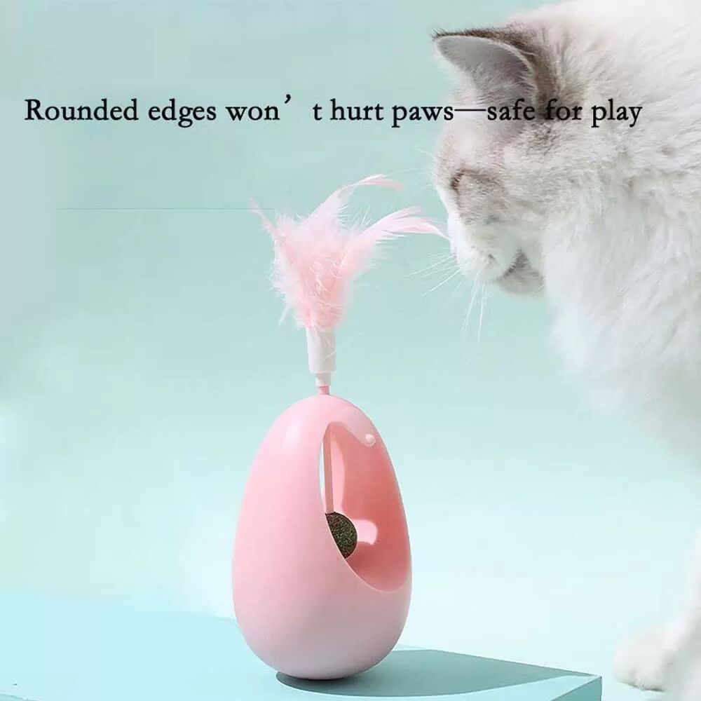INF Interaktives Wobble Tumbler Katzenspielzeug mit Katzenminzball und Federn Rosa