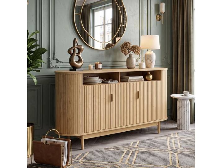 Buffet Enfilade 140x40x78cm Grand Rangement Design Soigné Façade Cannelée