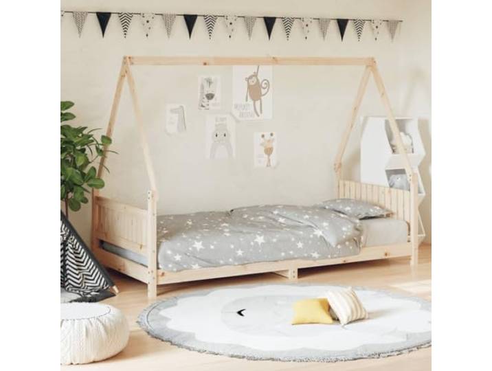 LPERTGFHU Kinderbett Massivholz Kiefer Hausbett 90x190 cm Braun Rustikaler Look, Stabil durch Lattenrost, Niedriges Design für Kinder