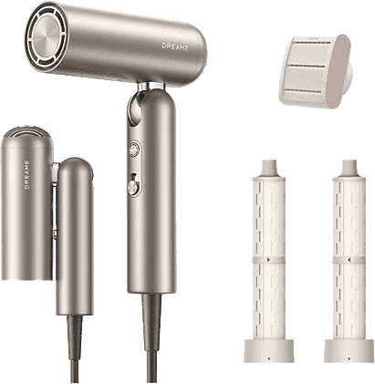 Secador - Dreame Pocket Neo, 1300 W, 5 Niveles temperatura, 2 Velocidades, Difusor incluido, Plegable, 300.000.000 iones negativos, Oro