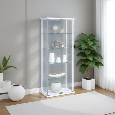 ZWYO HOSIMU "64"" Tall Glass-Door Curio Cabinet with 4 Display Tiers, Chrome Accents, Clear Tempered Shelves & Enclosed Protection"