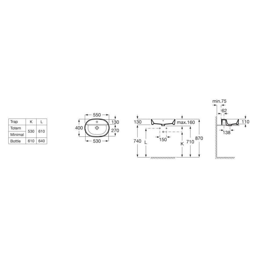 ROCA A3270Y0000 praustuvas GAP OVAL TOP TOP OVAL 55X40 // CE.ROG.U-NABL-55X40 (400 mm, 550 mm) (A3270Y0000)
