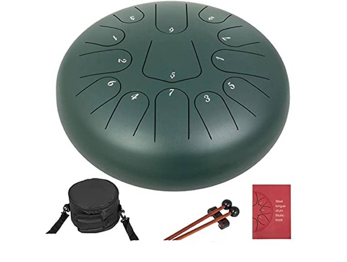12-Zoll-Stahlzunge-Trommel in C-Moll 13 Tone Handpfanne Trommel mit Reisetasche Percussion Instruments Yoga Für Erhöhte Langlebigkeit(Gun-color)