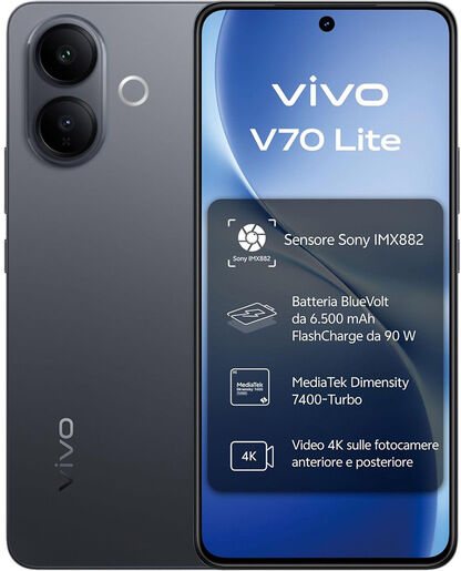 Vivo V70 Lite 5G 17,2 cm (6.77'') Android 16.0 USB tipo-C 6 GB 256 GB 6500 mAh Nero