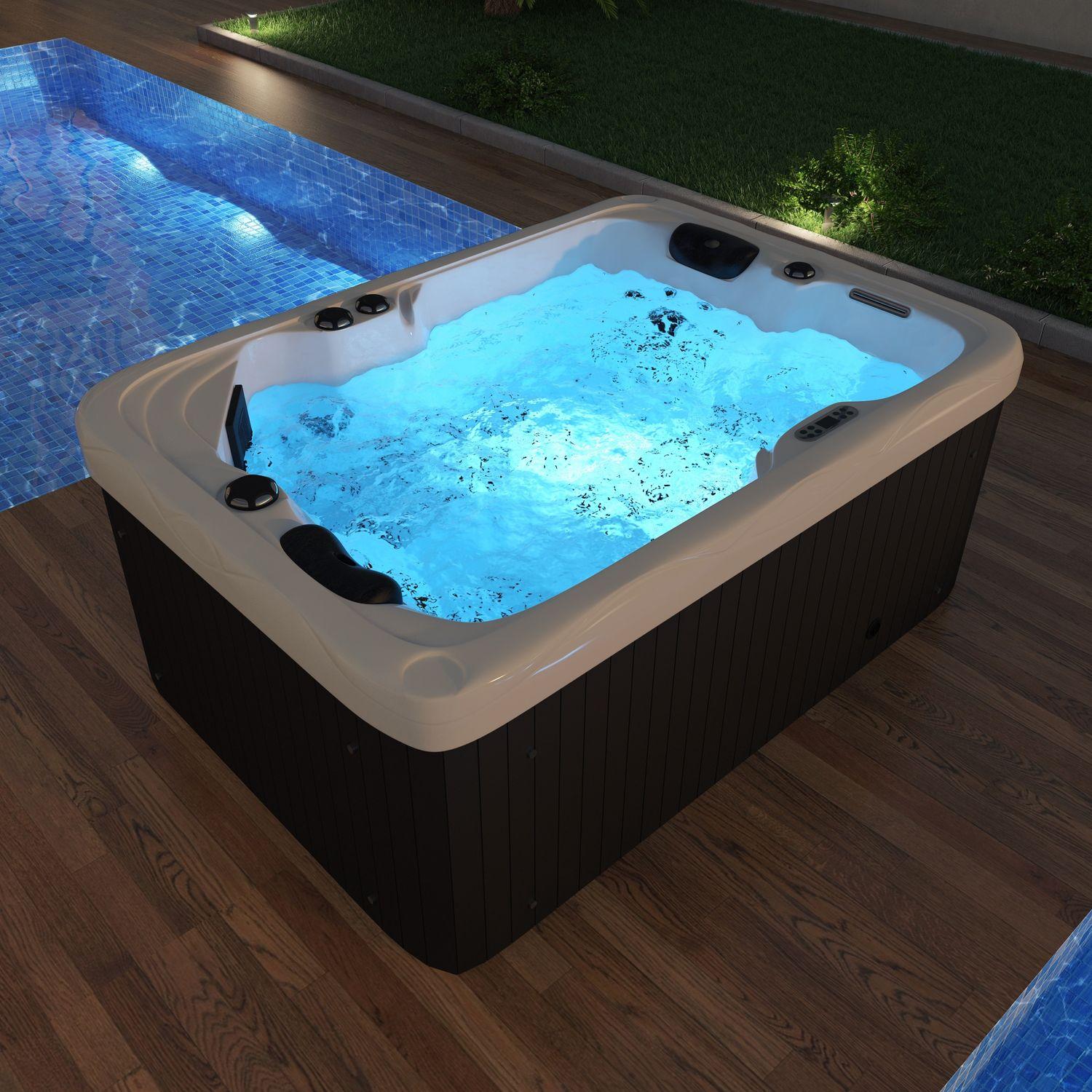 TroniTechnik Outdoor Whirlpool LEVANZO inkl. Heizung, Hydromassage, Sanitäracryl und Farblicht, 190x135cm 450 Liter
