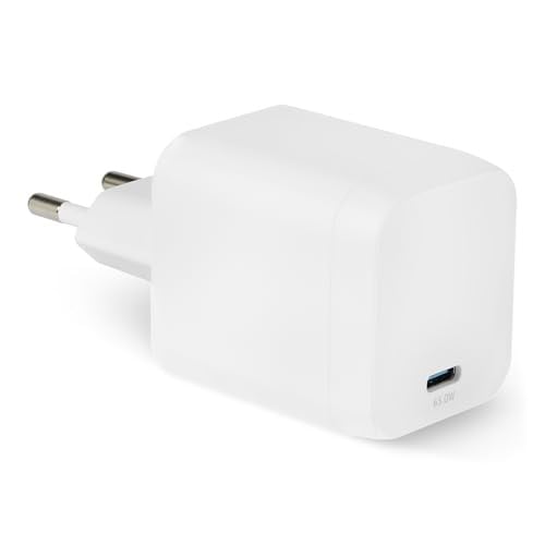 Amazon Basics 65W Nano GaN USB-C wandlader met PD voor laptops, tablets en telefoons, wit