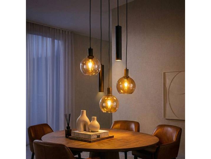 Lampe en suspension avec abat-jour en verre et métal noir - Sfera