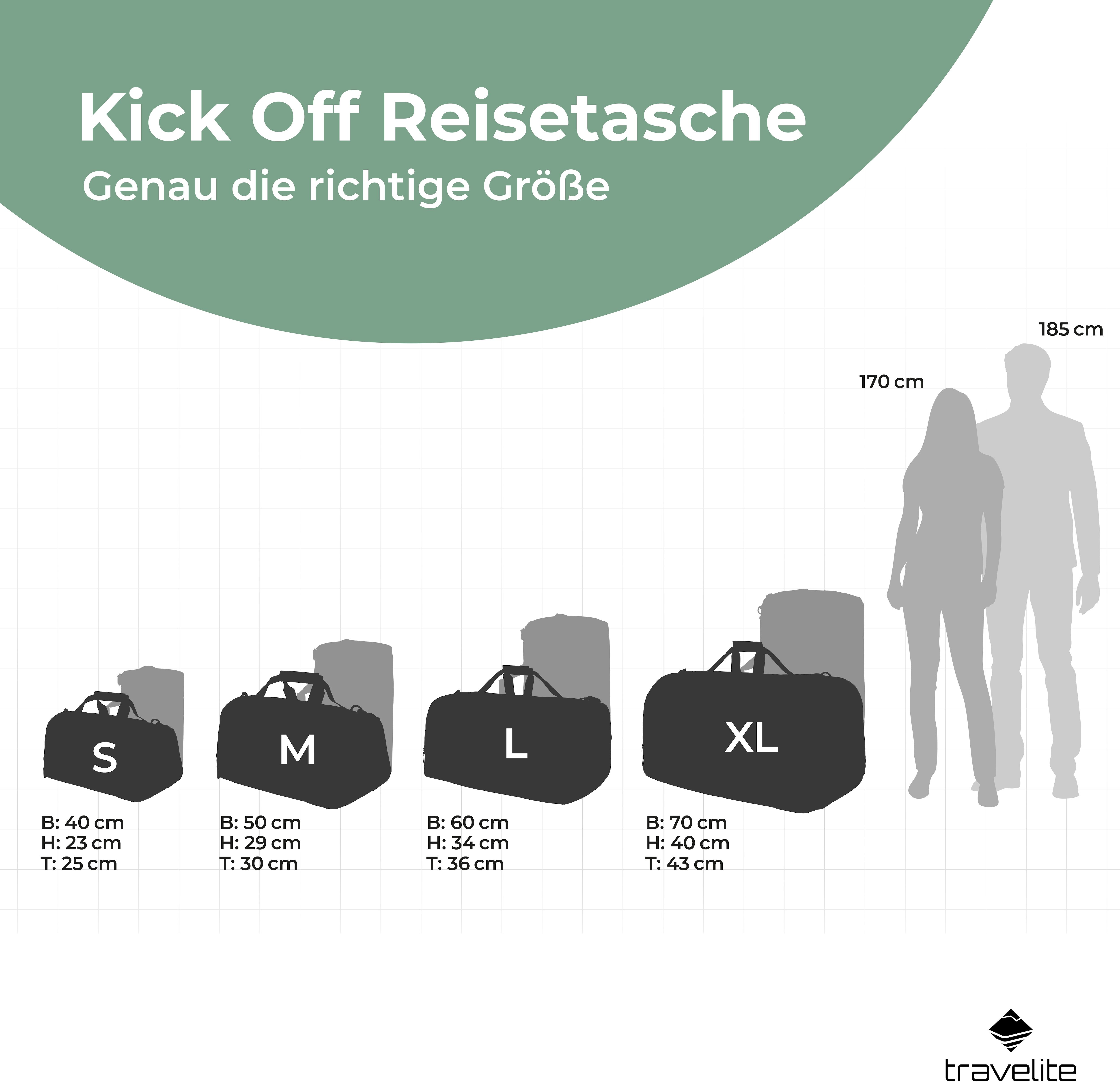 Reisetasche TRAVELITE "KICK OFF, verschiedene Grössen und Farben", Damen, Gr. B/H/T: 50cm x 29cm x 30cm, grau (anthrazit), Polyester, unifarben, Taschen Reisetasche, Reisegepäck Sporttasche Freizeittasche mit Aufsteckfunktion anthrazit B/H/T: 50cm x 29cm 