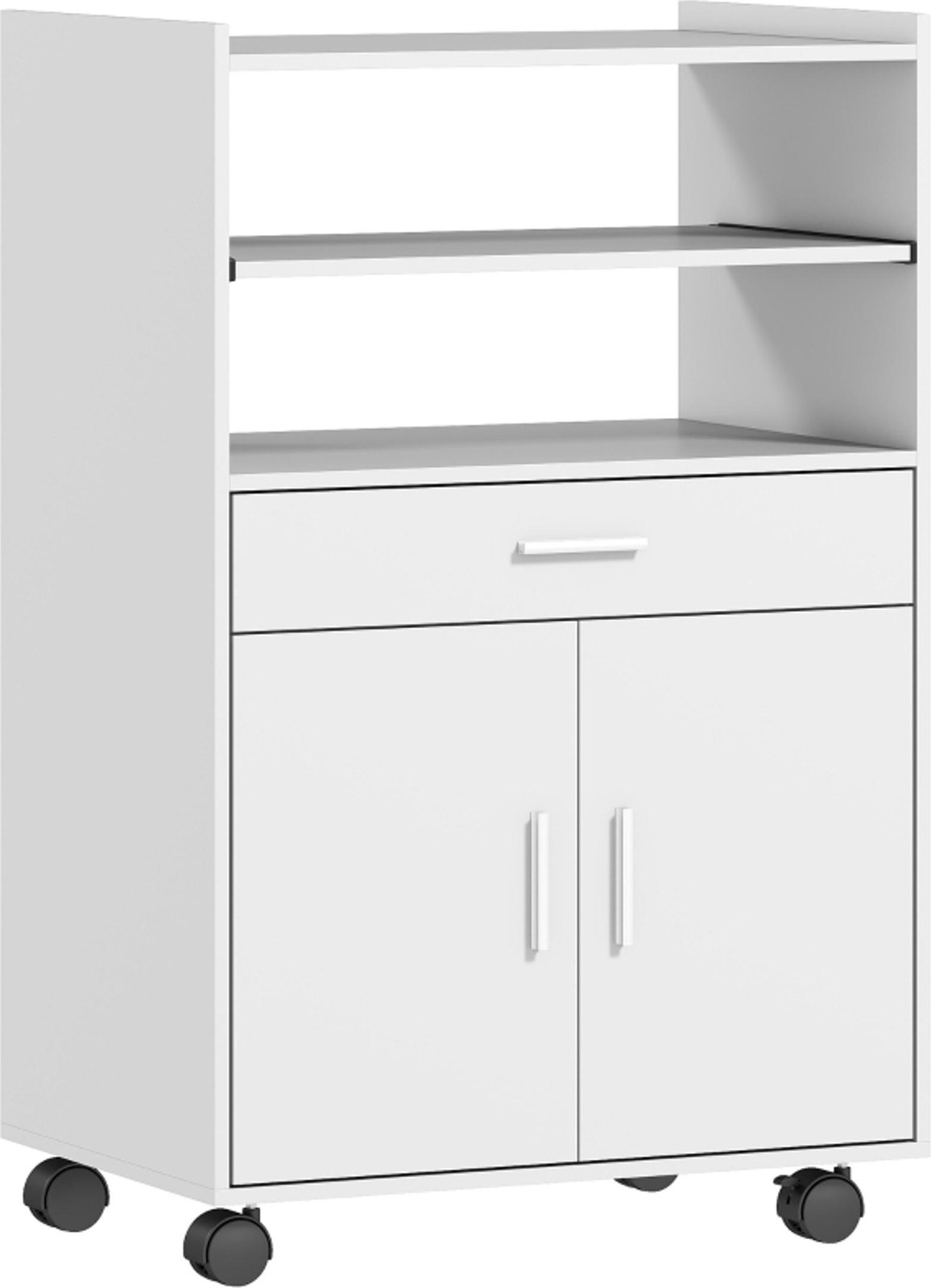 Youjia Keukenkast voor magnetron met wielen, lade en dubbele deuren, wit