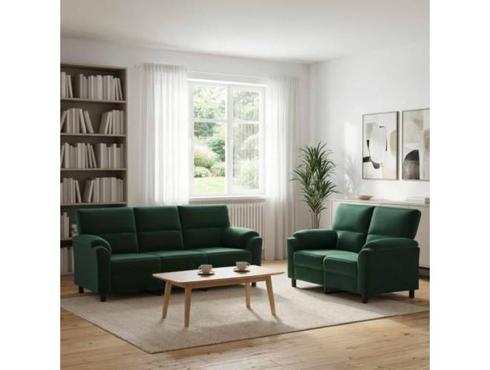 Sofa-Set 2 pcs Dunkelgrün Samt Metallrahmen,Kissenrücken,konische Beine,Samtstoff,Innenbereich