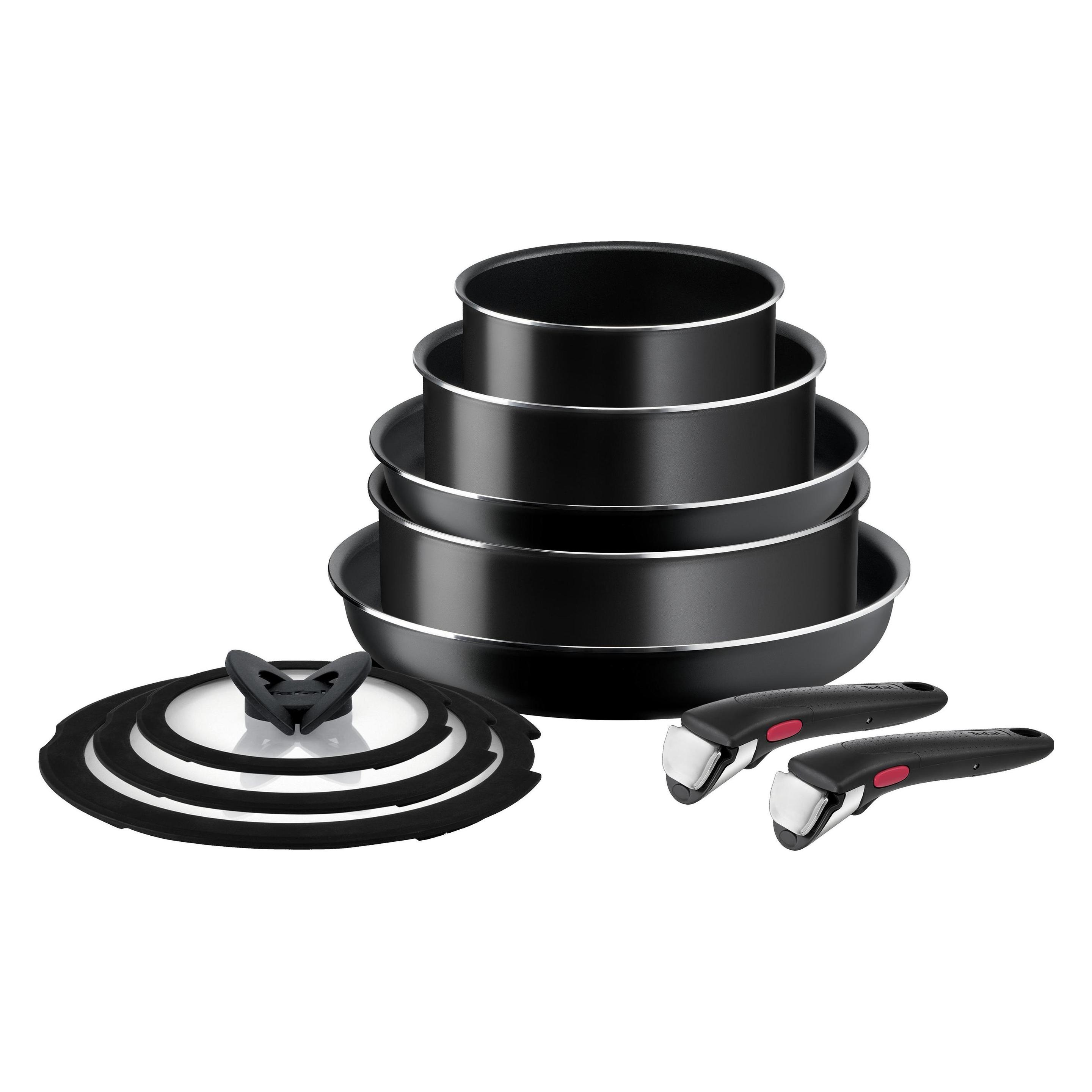Tefal Ingenio Easy On stapelbares Kochgeschirr-Set 10-teilig, Deckel, abnehmbarer Griff, platzsparend (L1599143)