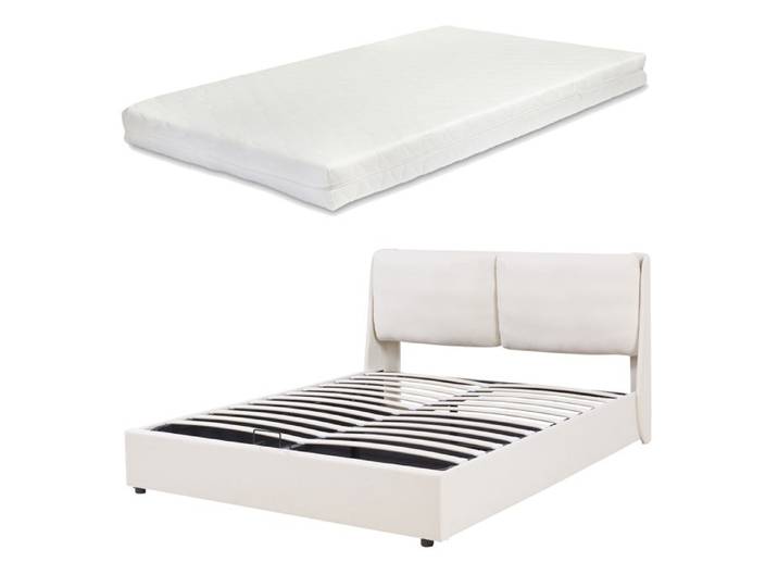 Lit double Lunner avec matelas à mousse froid 160 x 200 cm beige