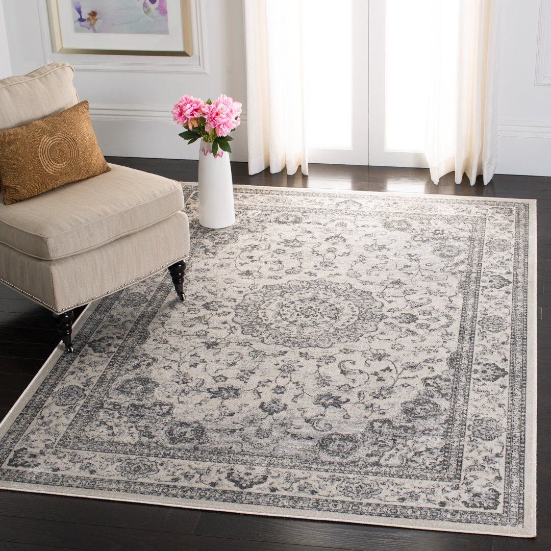 Marlow Home Co. Finkel Oriental Viscose Area Rug Ivory/Beige Rectangle 183 x 274cm
