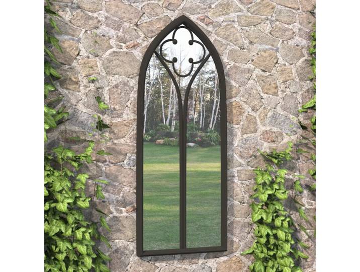 Miroir de jardin noir 100x45 cm en fer pour usage extérieur, décoration de maison, miroirs décoratifs de chambre à coucher