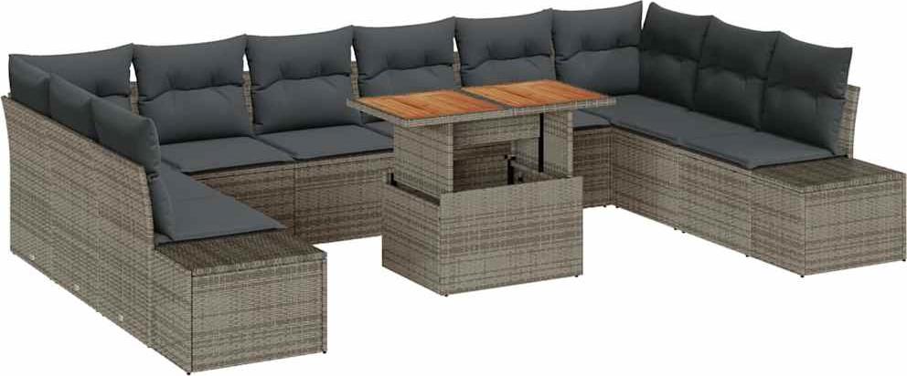 Garten-Sofa-Set mit Speicher 11 pcs Grau Poly Rattan