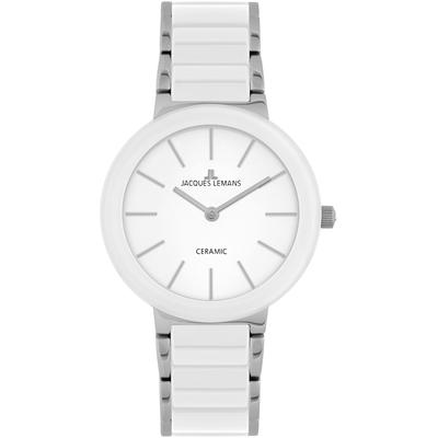 Keramikuhr JACQUES LEMANS "Monaco", silber (weiß, silberfarben, weiß), Armbanduhren, Damen, silberfarben, Quarzuhr, Armbanduhr, Damenuhr, Herrenuhr, bis 10 bar wasserdicht