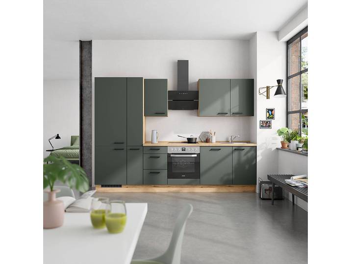 Herdumbauschrank Easytouch mit Schublade 60 x 87 x 58cm Grün/Dunkelgrün