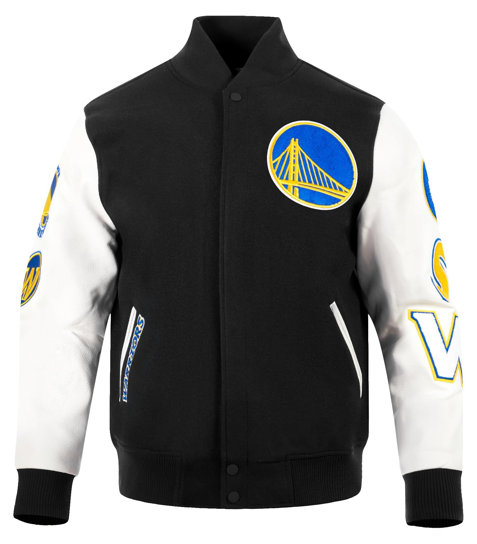 Varsity-Jacke Herren NBA Warriors Schwarz/Weiß M60030