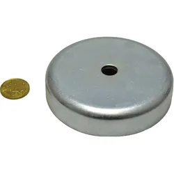 4 Ferrit-Topfmagnete mit Zylinderbohrung 83 mm | Ferrit, Stahl, silber