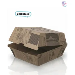 Hamburger-Box Wellpappe, 200 Stück, to go, take away, Newspaper- Designe, recyclebar, verschiedene Größen