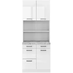 Vicco Buffetküche Küchenzeile Küchenblock R-Line Weiß Hochglanz modern 80 cm Arbeitsplatte Küchenschränke Küchenmöbel